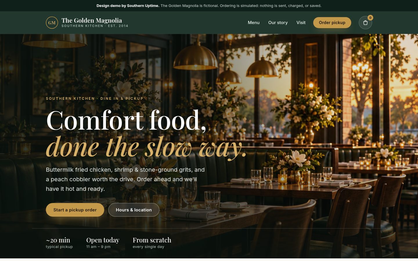 The redesigned Golden Magnolia homepage